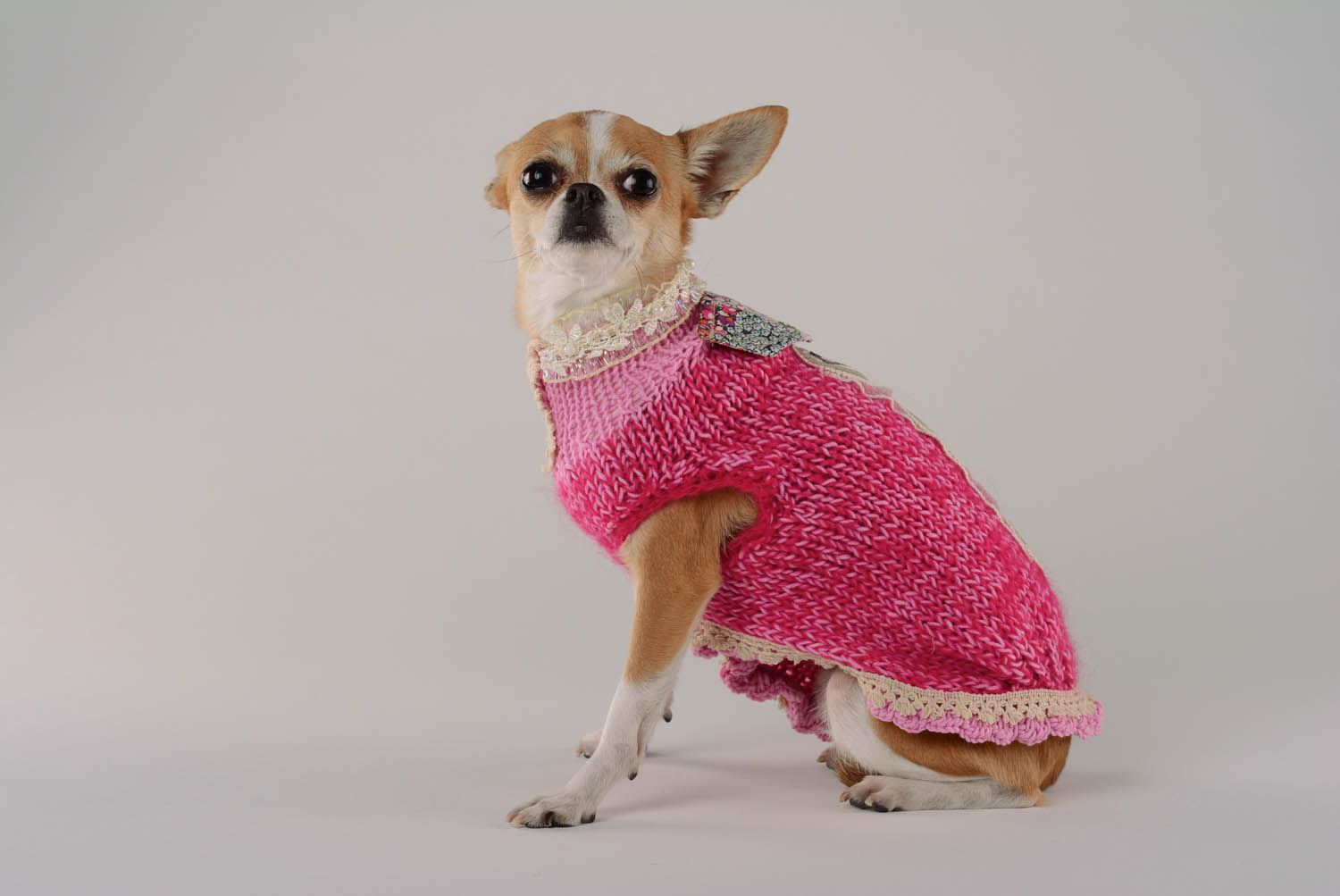Vestido para cães com rendas roupas para animais feitas à mão  foto 1