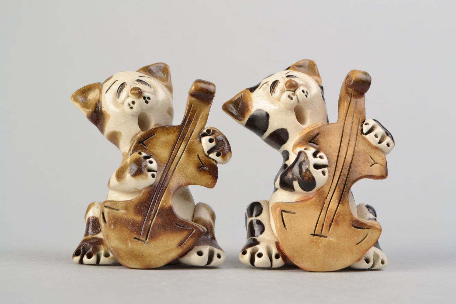Handmade cute ceramic figurines 2 pieces funny cats for interior decor photo 4