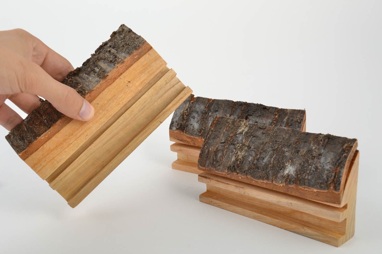 Supports pour tablettes en bois faits main set de 3 pièces design original photo 5
