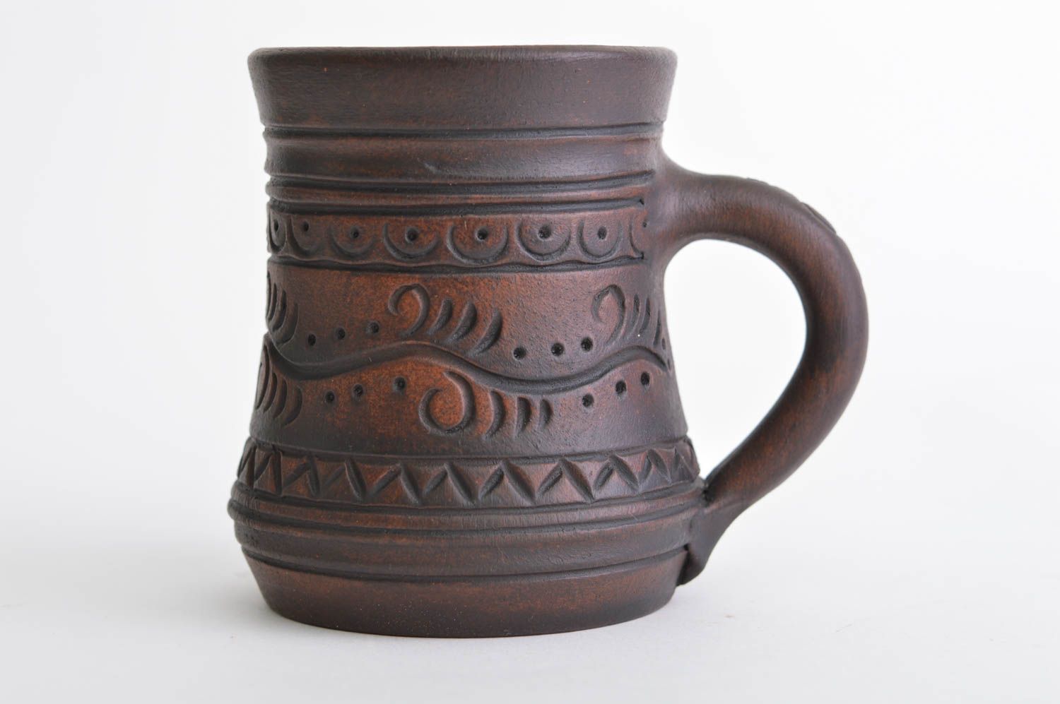 Small handmade designer ceramic mug with patterns 250 ml clay drinkware photo 2
