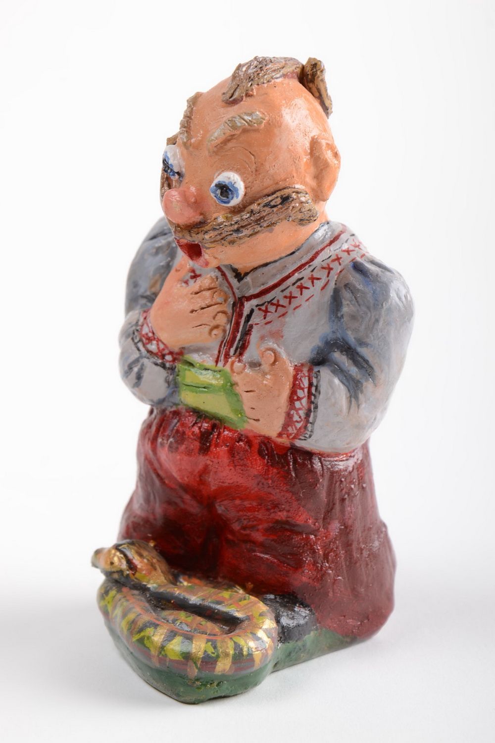 Керамическая статуэтка в народном стиле из гончарной глины ручной работы фото 2