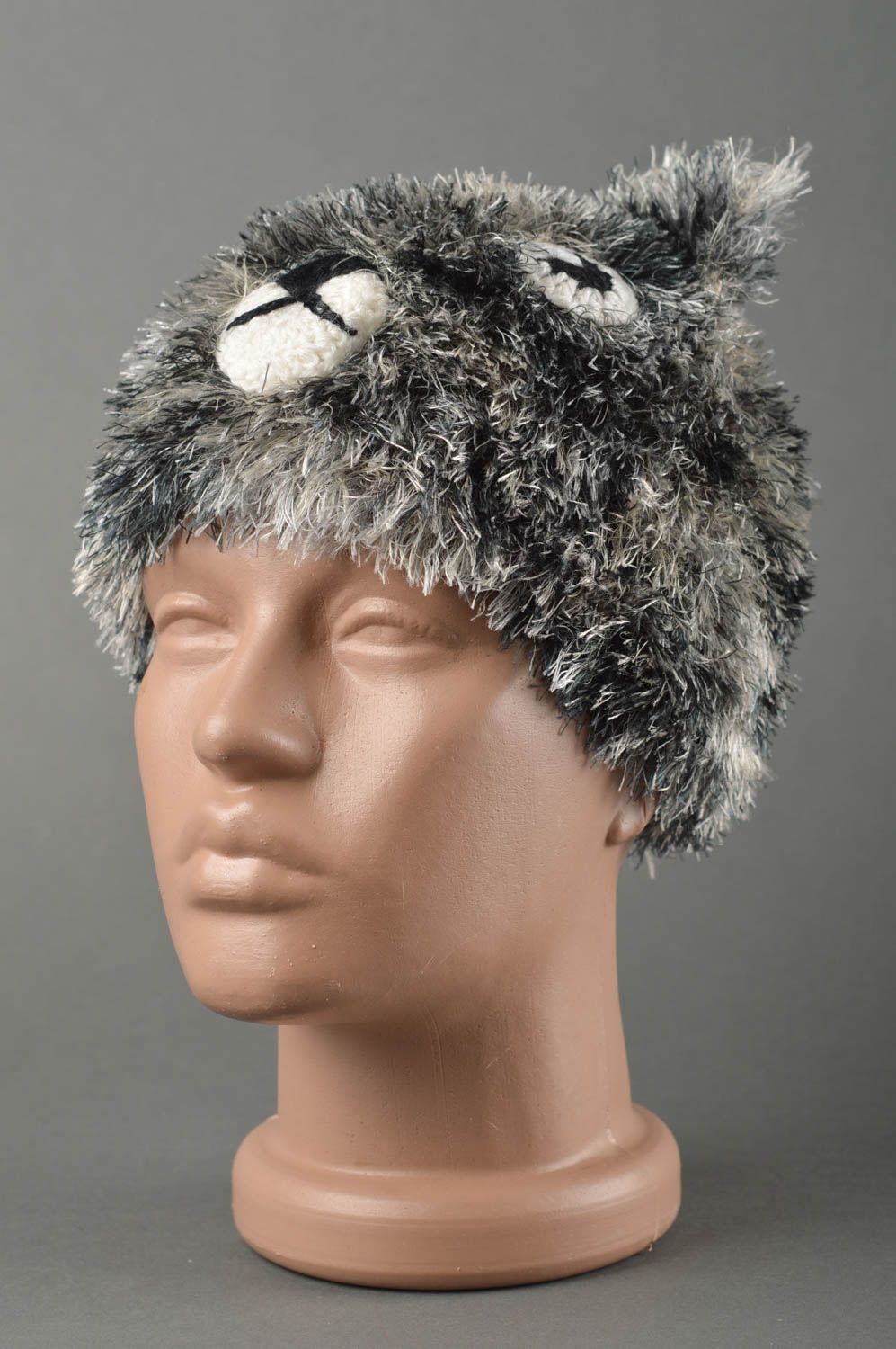 Bonnet chaud fait main Chapeau tricot au crochet chaud ours gris Vêtement enfant photo 1