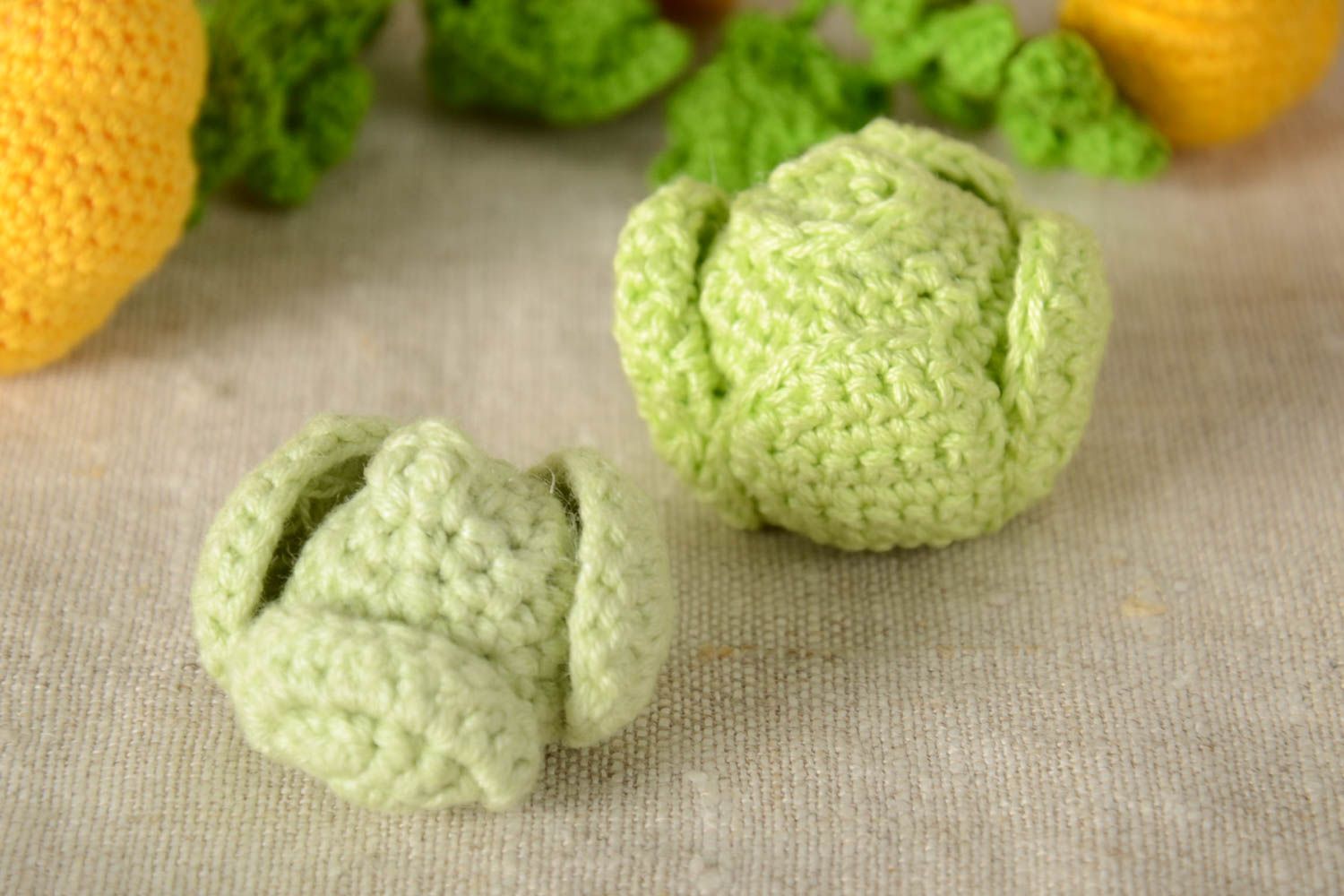 Handmade designer crocheted cabbages toy unique soft kitchen interior decoration photo 1