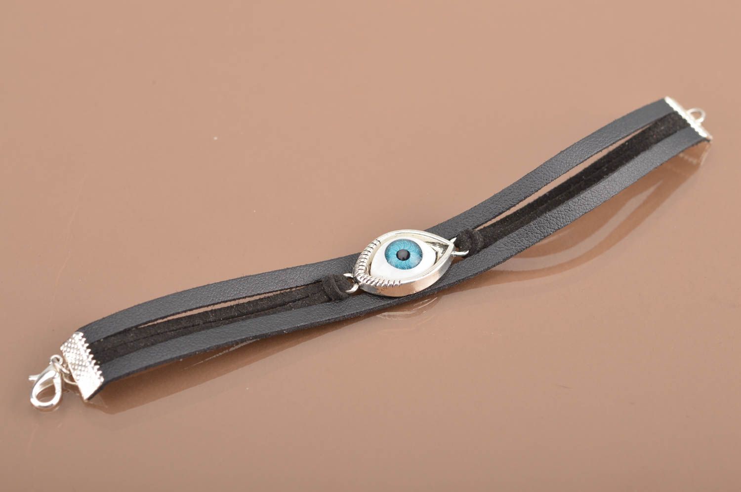 Beautiful multirow handmade designer woven suede cord bracelet with insert Eye photo 4