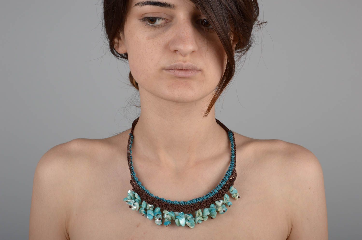 Handmade Damen Collier Modeschmuck Halskette Accessoires für Frauen braun blau foto 5