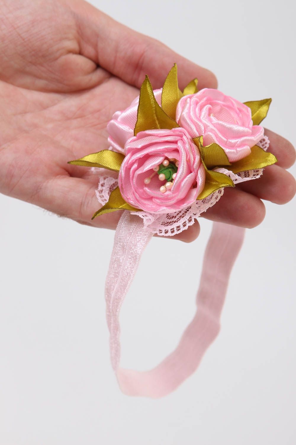 Handmade Haarband mit Blumen Accessoires für Haare Blumen Haarband rosafarbig foto 5