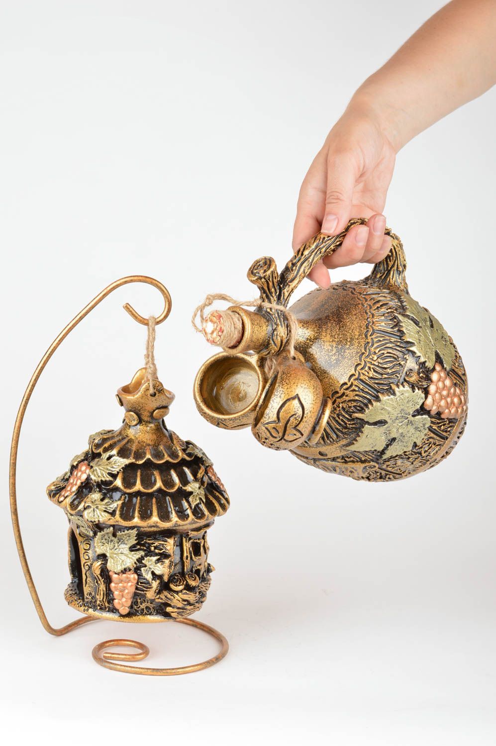 Ton Duftlampe und Keramik Flasche Set 2 Stück für Haus Dekor handgemacht ökorein foto 3