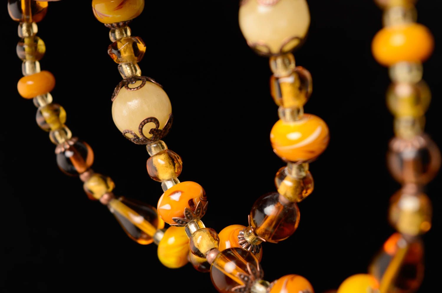 Handmade lampwork glass bead necklace Yellow Motives photo 5