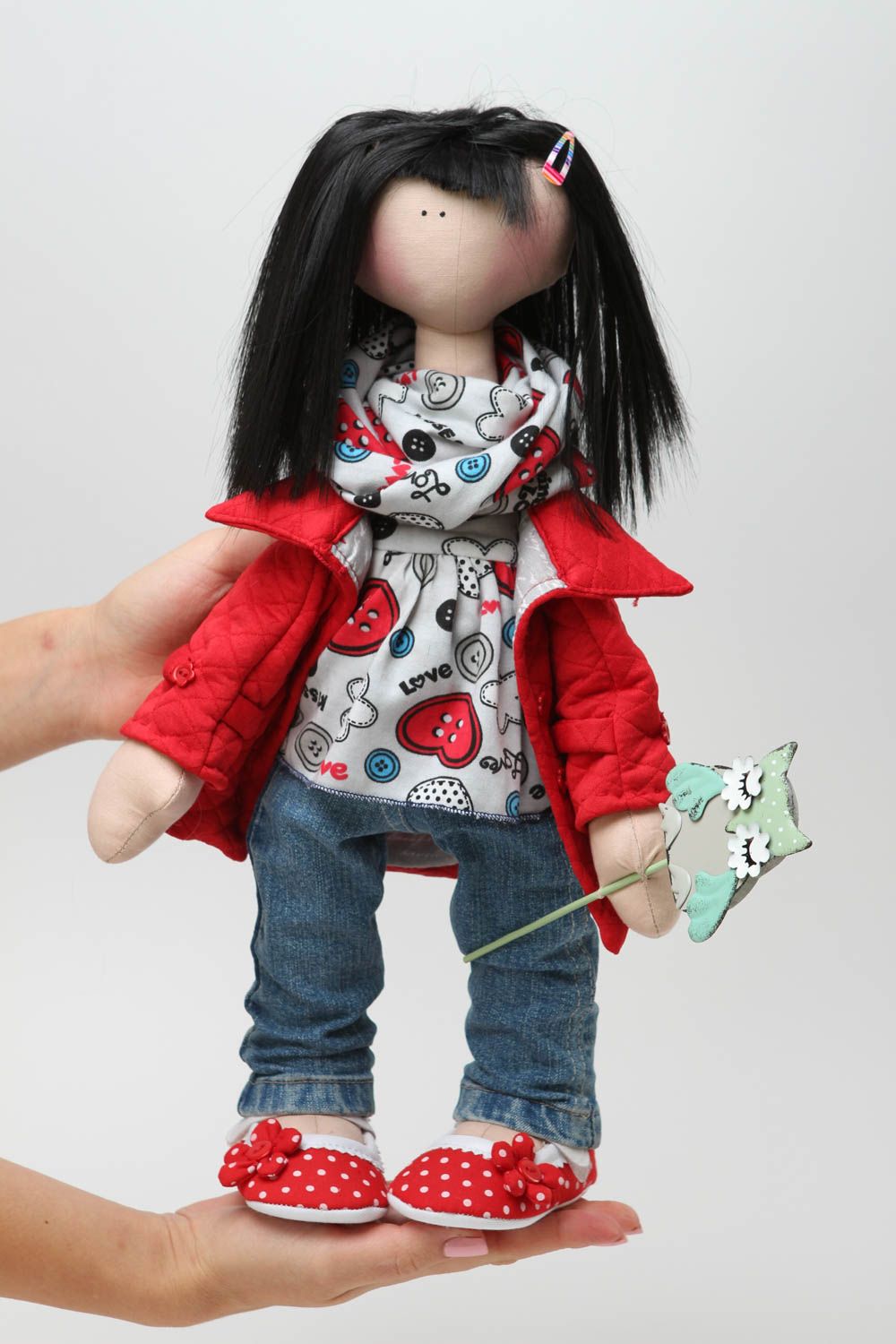 Кукла из ткани кукла ручной работы декоративная кукла в одежке и обуви  фото 5