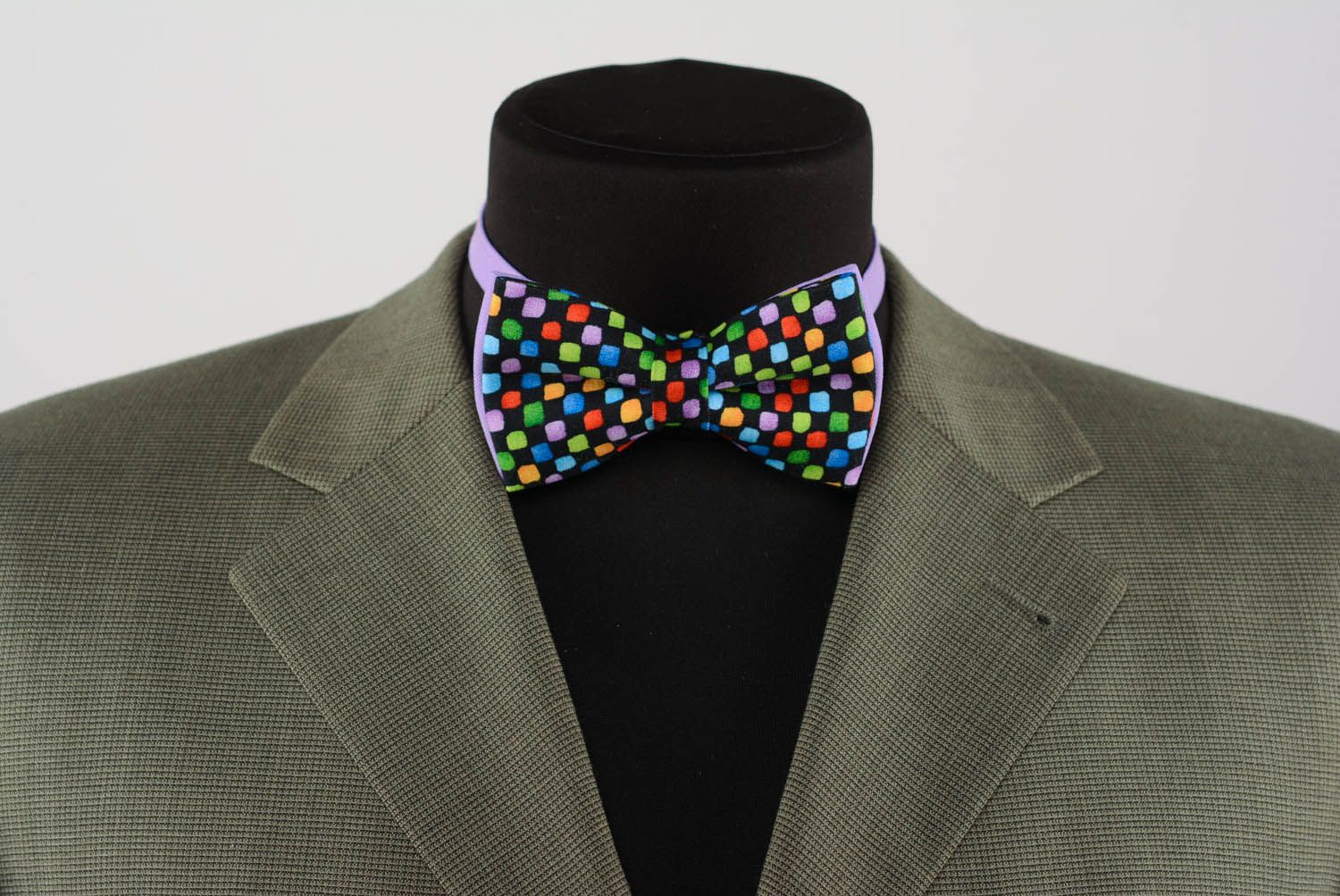 Purple bow tie with colourful squares  photo 2