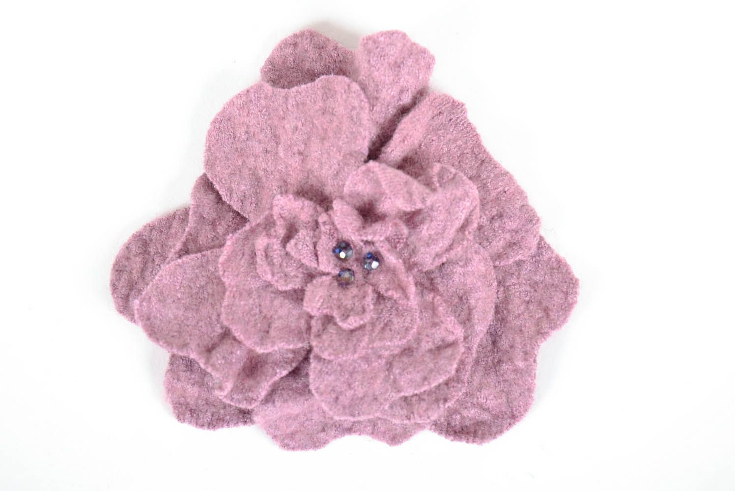 Grande broche fleur en laine de couleur lilas photo 2