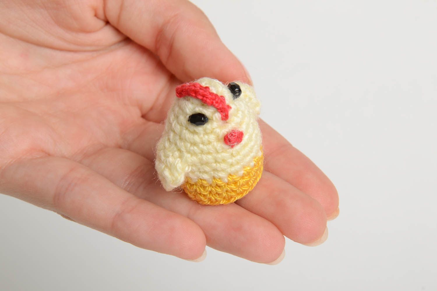 Crocheted charming soft toy unusual handmade textile toy cute chicken toy photo 5