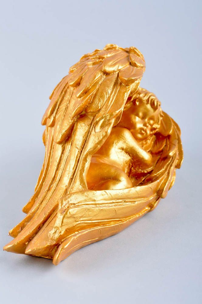 Figurine Ange en plâtre et bronze fait main couleur dorée Décoration maison photo 5