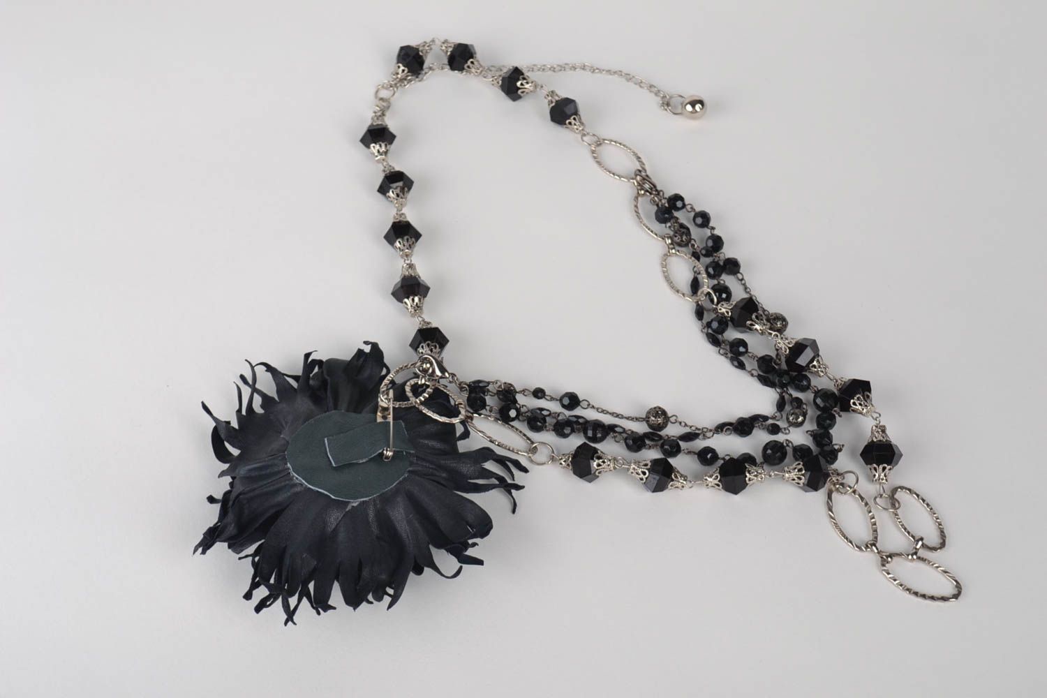 Handmade black leather pendant designer genuine leather necklace for woman photo 3
