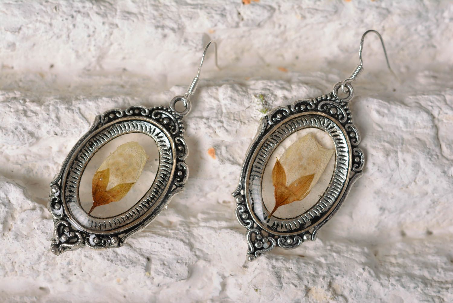 Handmade accessories epoxy earrings metal earrings epoxy items jasmine earrings  photo 1