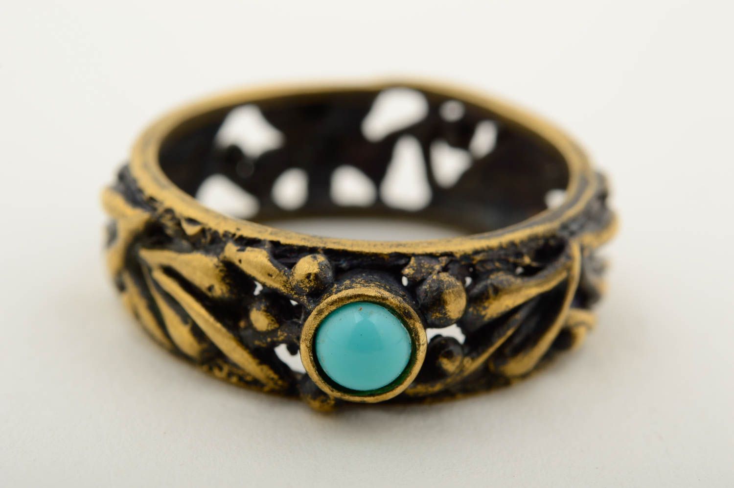 Кольцо ручной работы кольцо из бронзы с камнем бижутерия кольцо оригинальное фото 3
