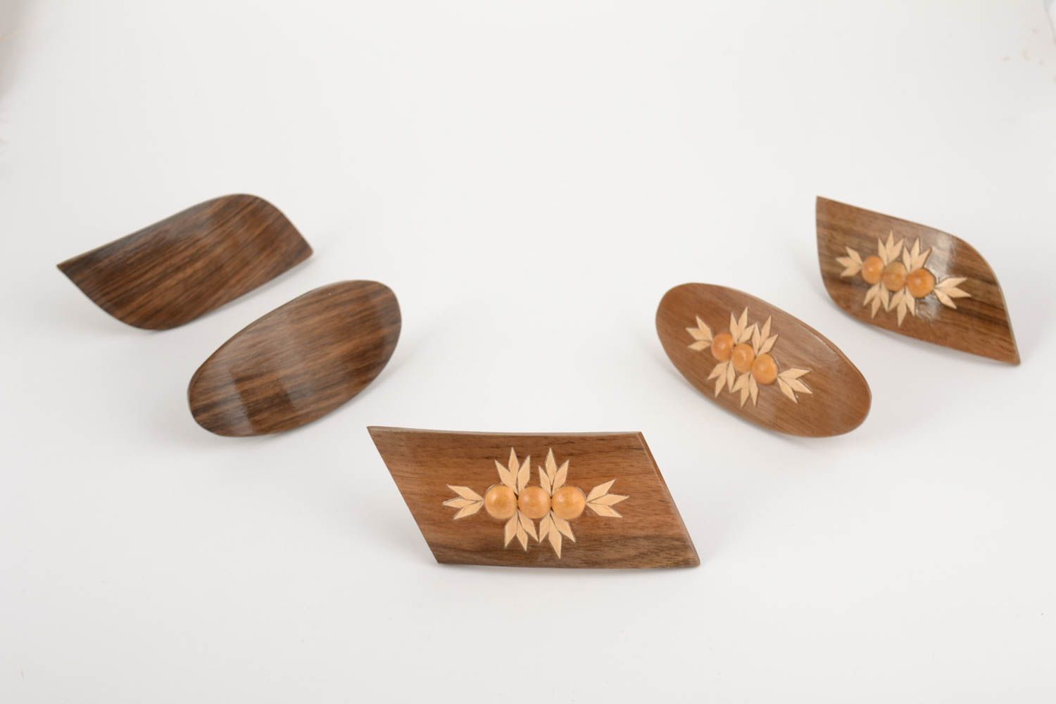 Hair jewel clips set 5 pieces Beautiful women's handmade wooden barrettes  photo 3