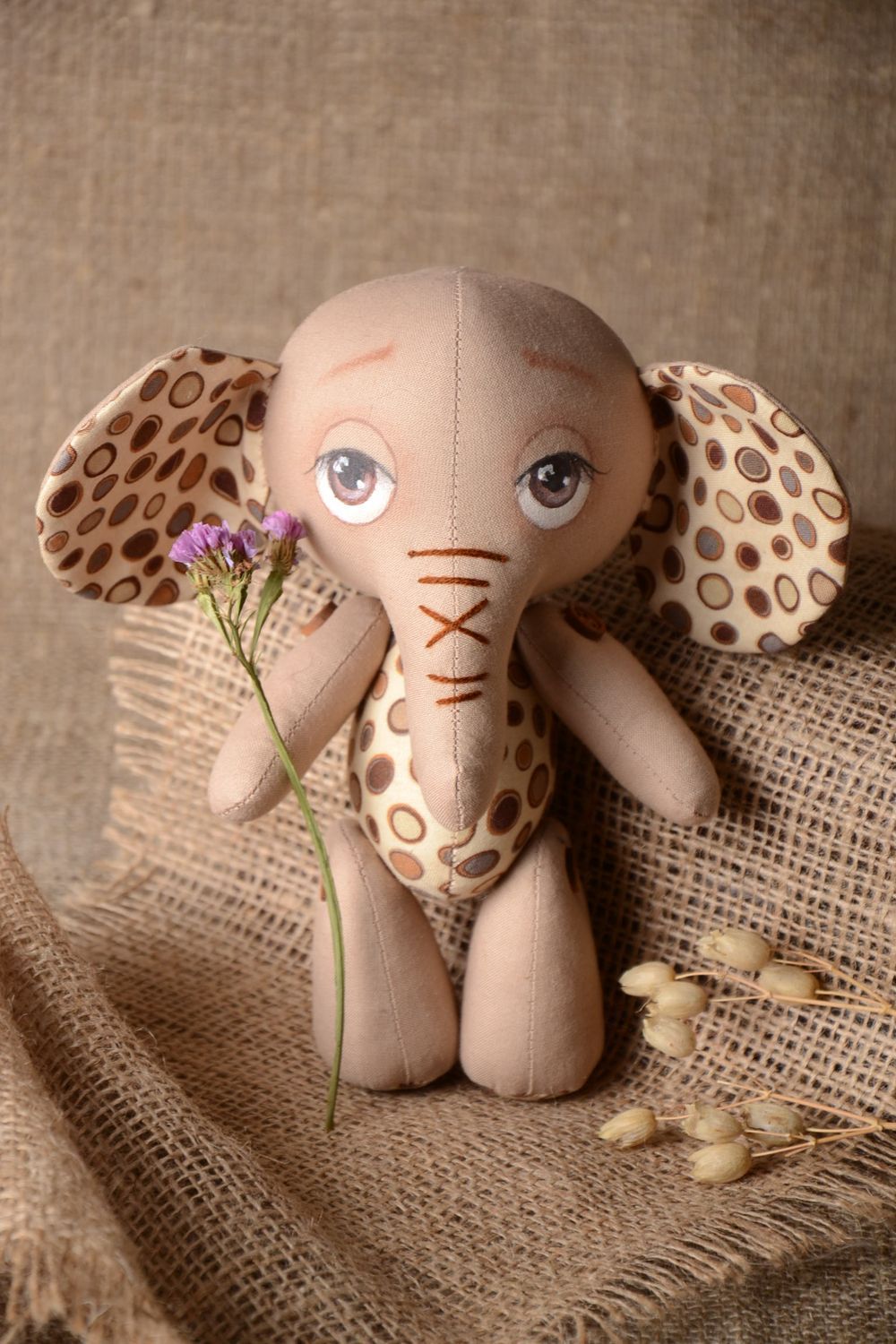 Игрушка слон ручной работы детская игрушка хлопковая мягкая игрушка расписная фото 1