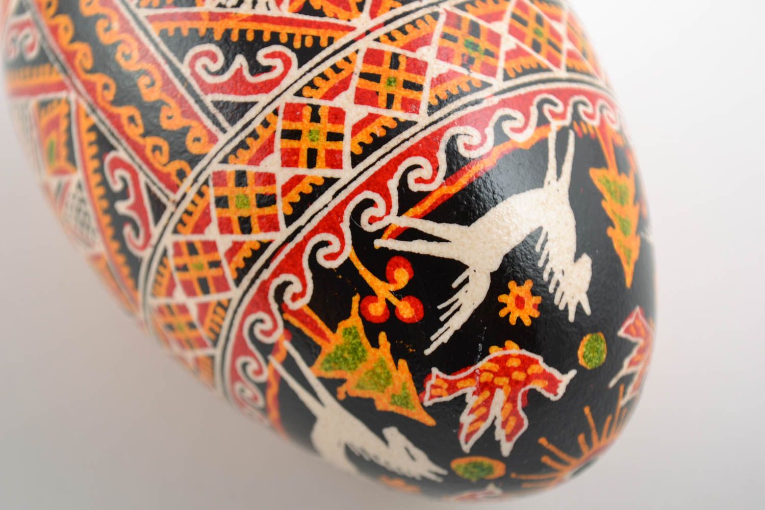Easter egg painted with acrylic dyes goose handmade pysanka with horse pattern photo 3