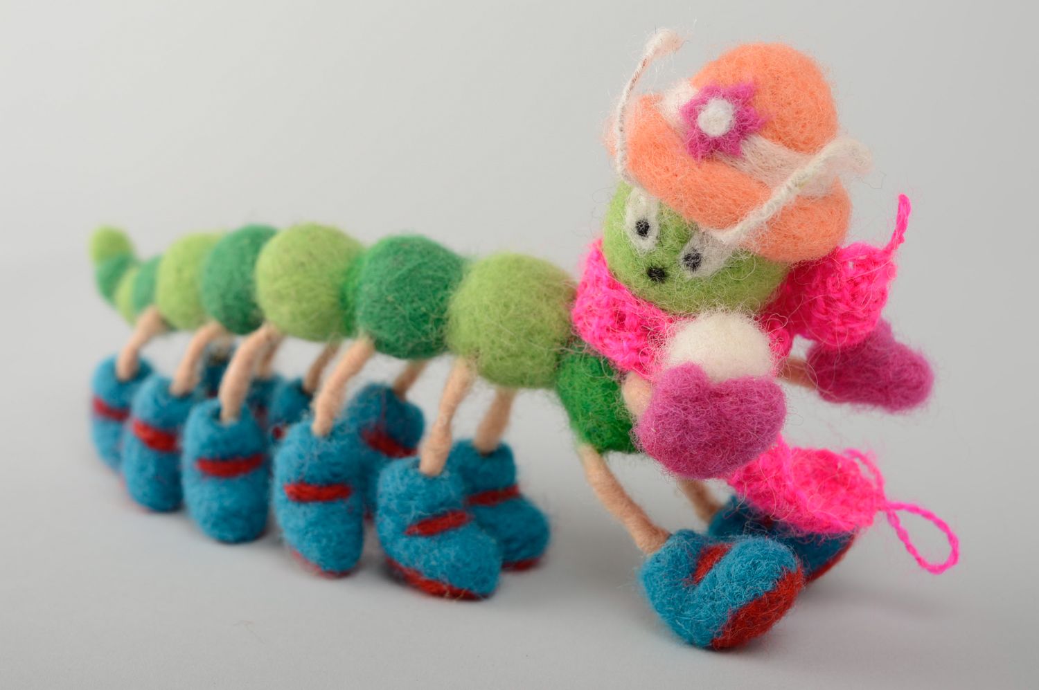 Bright felted wool toy Worm photo 1