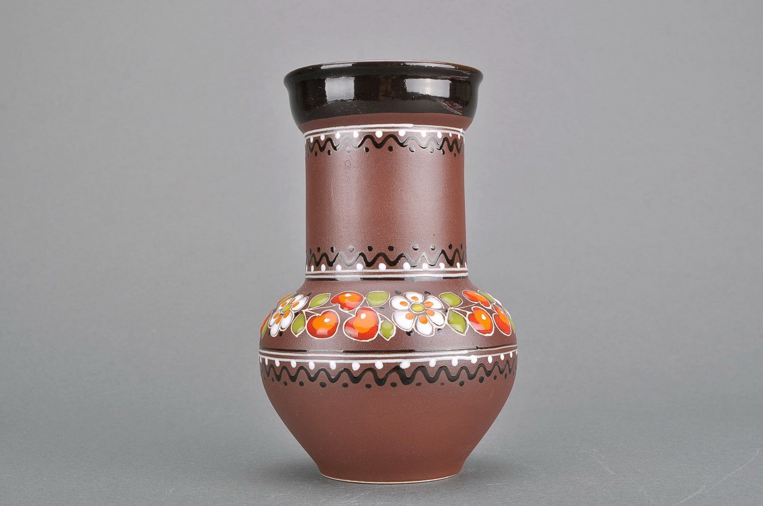60 oz ceramic milk pitcher jug in brown color with ethnic decoration painting 1,2 lb photo 2