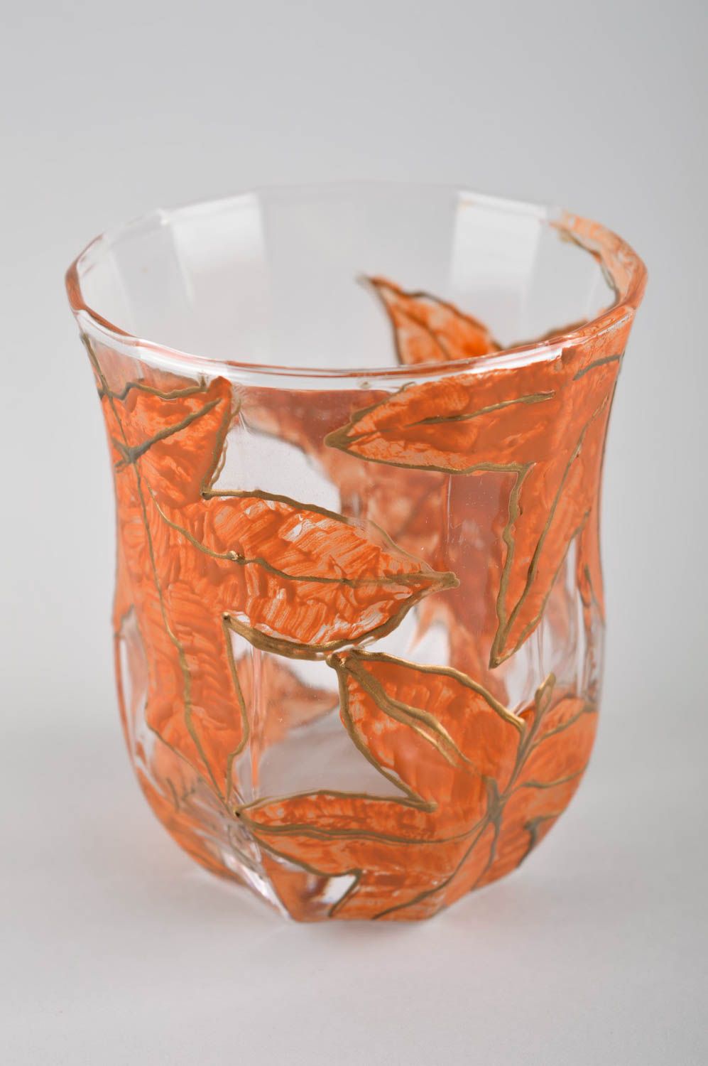 Изделие из стекла посуда ручной работы стеклянный стакан с изображением листиков фото 2