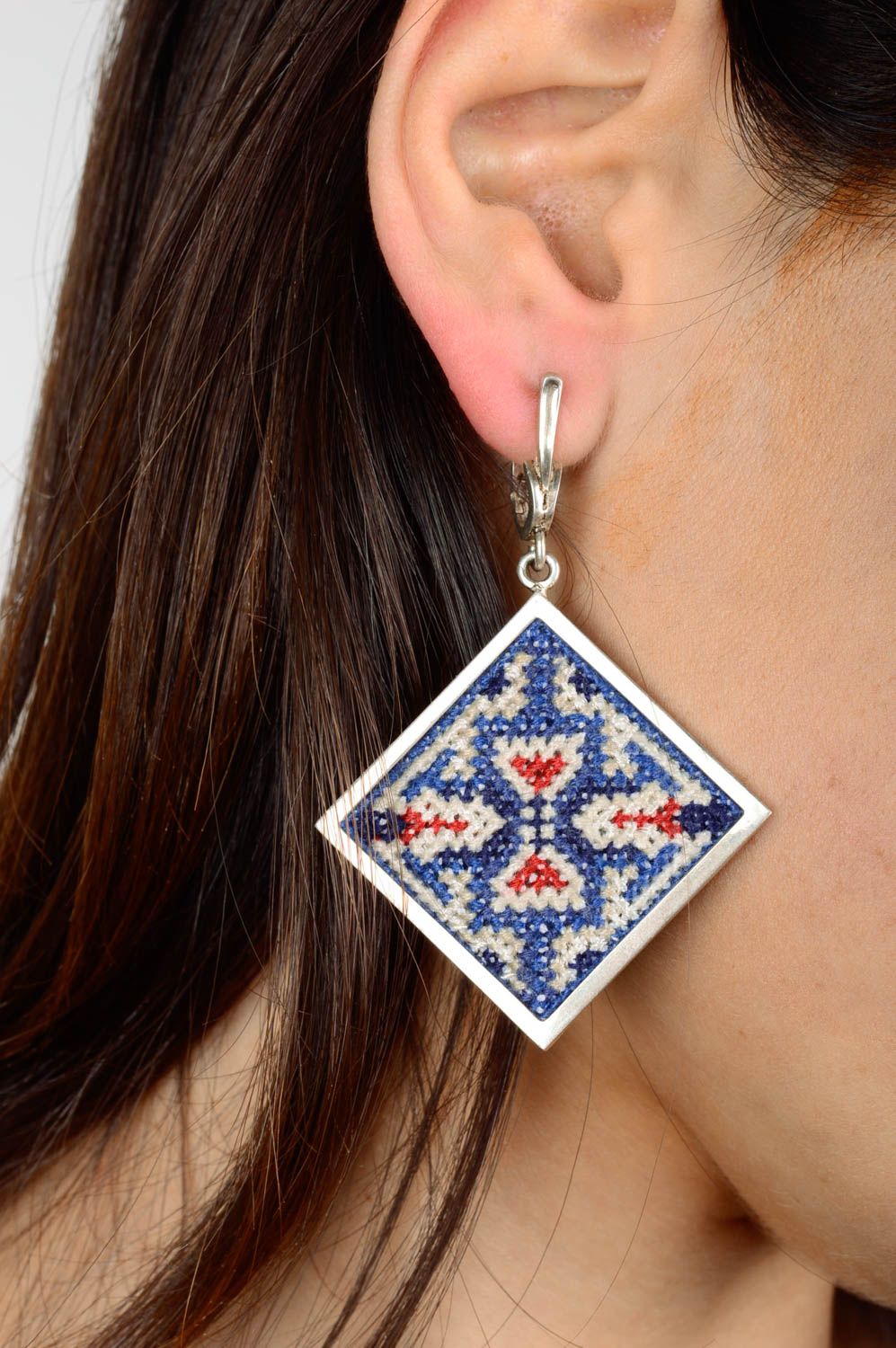 Handmade jewelry stylish earrings embroidery women accessories silver earrings photo 2