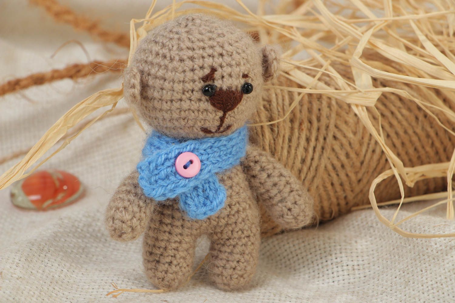 Small handmade soft toy bear cub crochet of acrylic threads photo 1