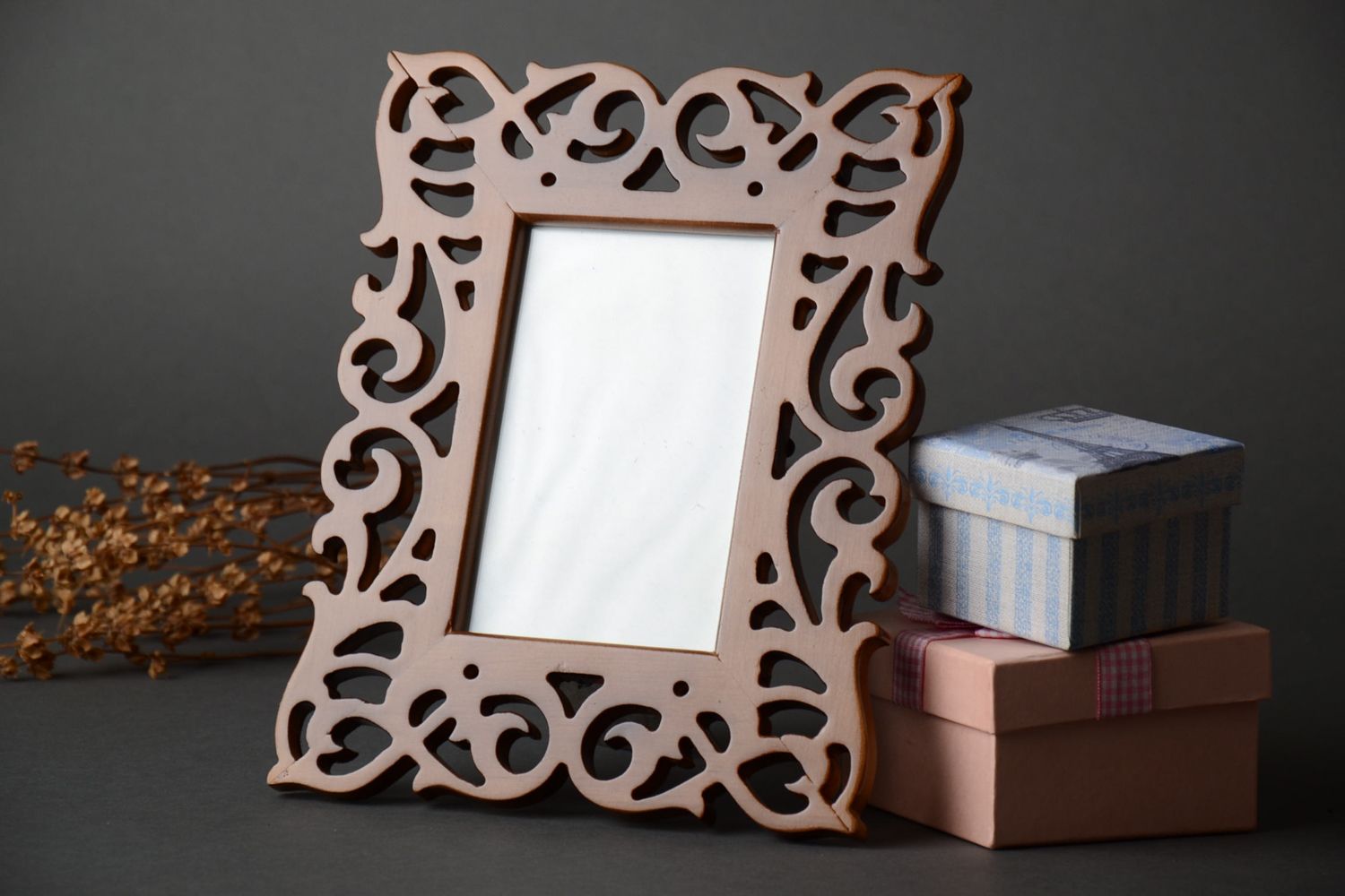 Beautiful brown carved wooden photo frame photo 1