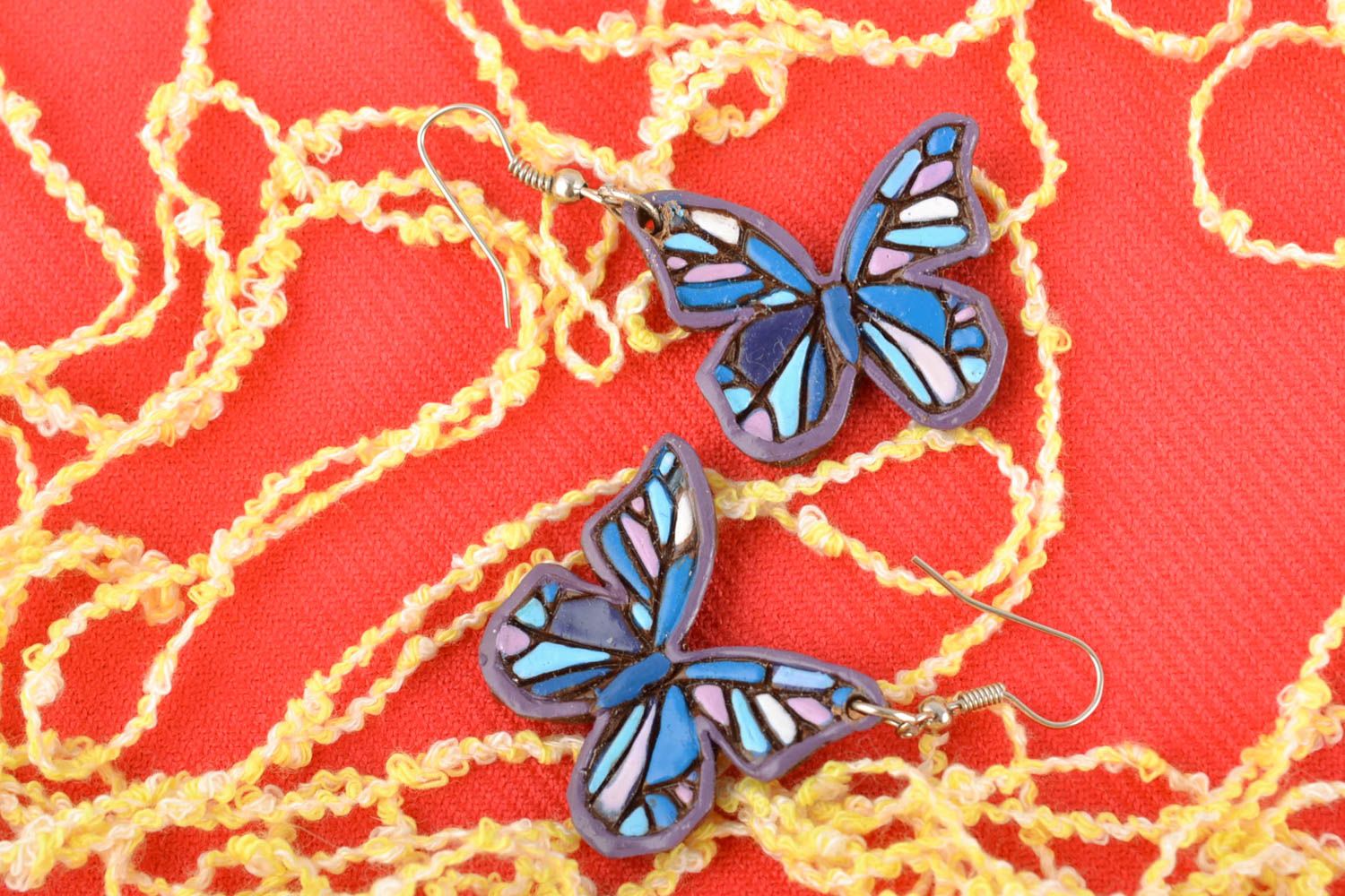 Polymer clay earrings in the shape of butterflies photo 1