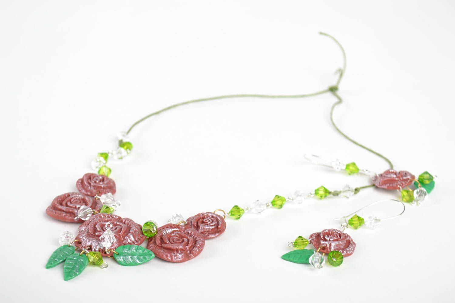 Flower jewelry set handmade necklace cool earrings polymer clay designer jewelry photo 4