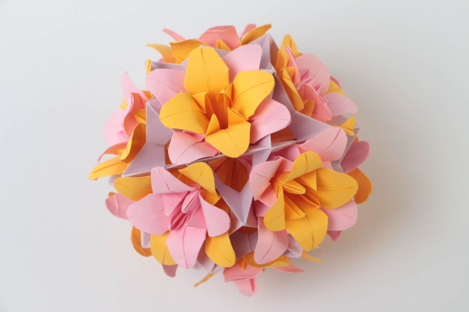 Suspension décorative Boule floral papier jaune-rose originale faite main photo 2