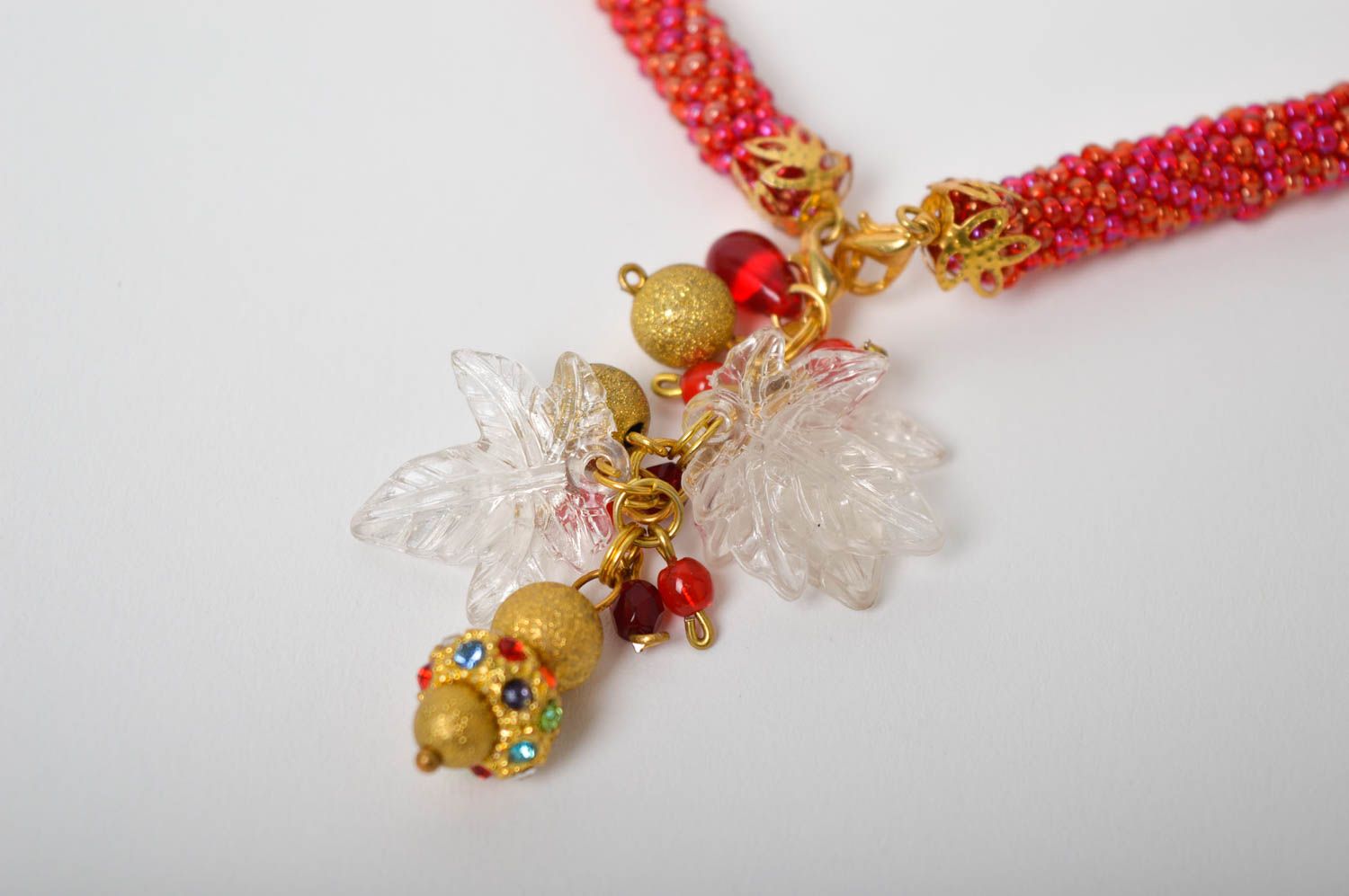Handmade red stylish necklace beaded elegant necklace female jewelry gift photo 3