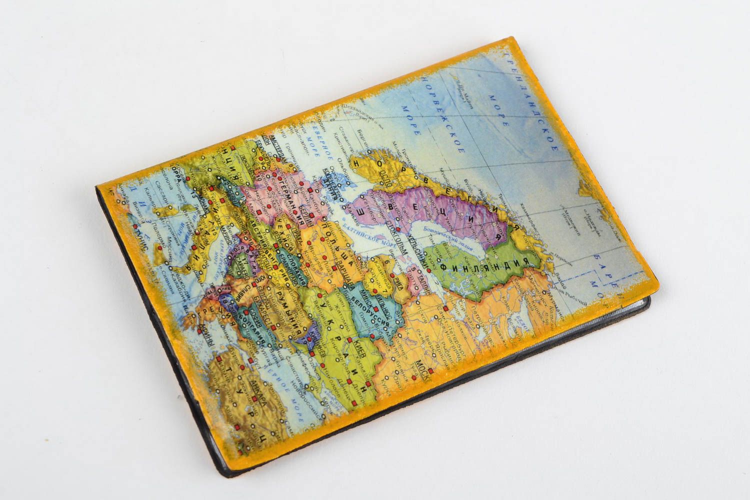 Handmade designer decoupage faux leather passport cover with map of the world photo 4