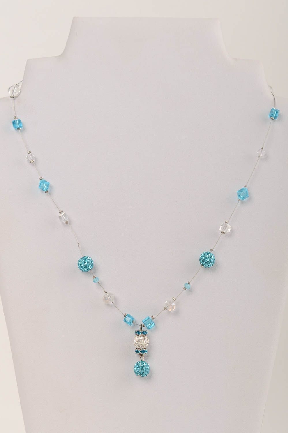 Handmade tender necklace with Czech crystal with rhinestones on jewelry string photo 1