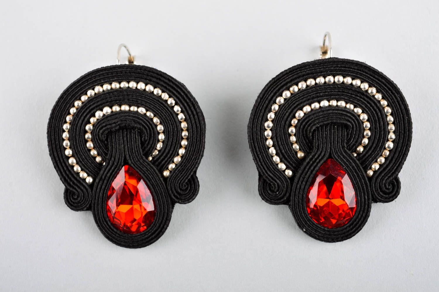 Handmade soutache jewelry set textile pendant textile earrings beaded jewelry photo 4