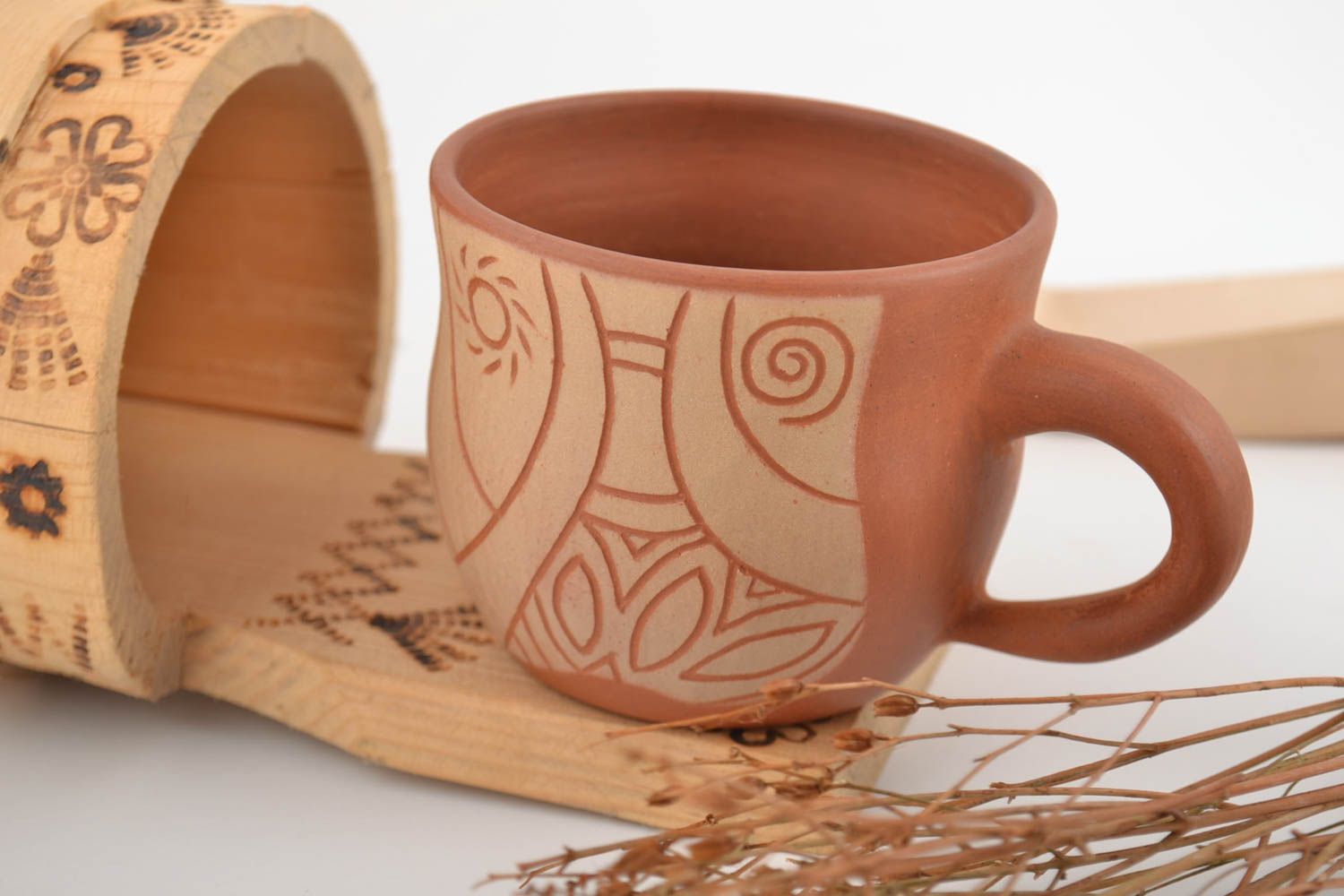 Handmade Keramik Tasse für Kaffee und Tee 400 ml mit Ornament schön ethnisch foto 1