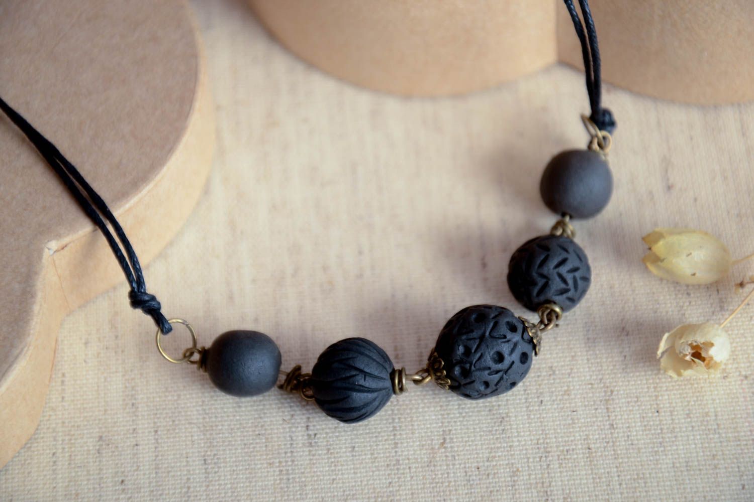 Clay necklace handmade ceramic accessories clay jewelry beaded necklace photo 1
