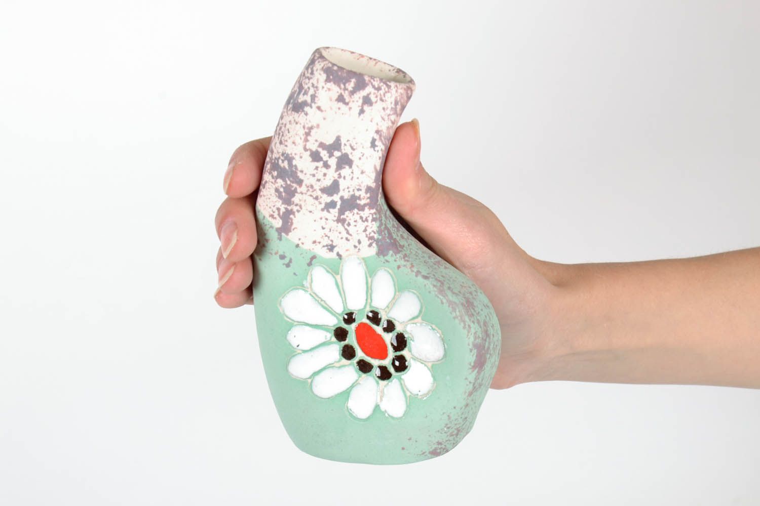 6 inches floral design handmade clay vase for home décor in Japanese style 0,5 lb photo 2