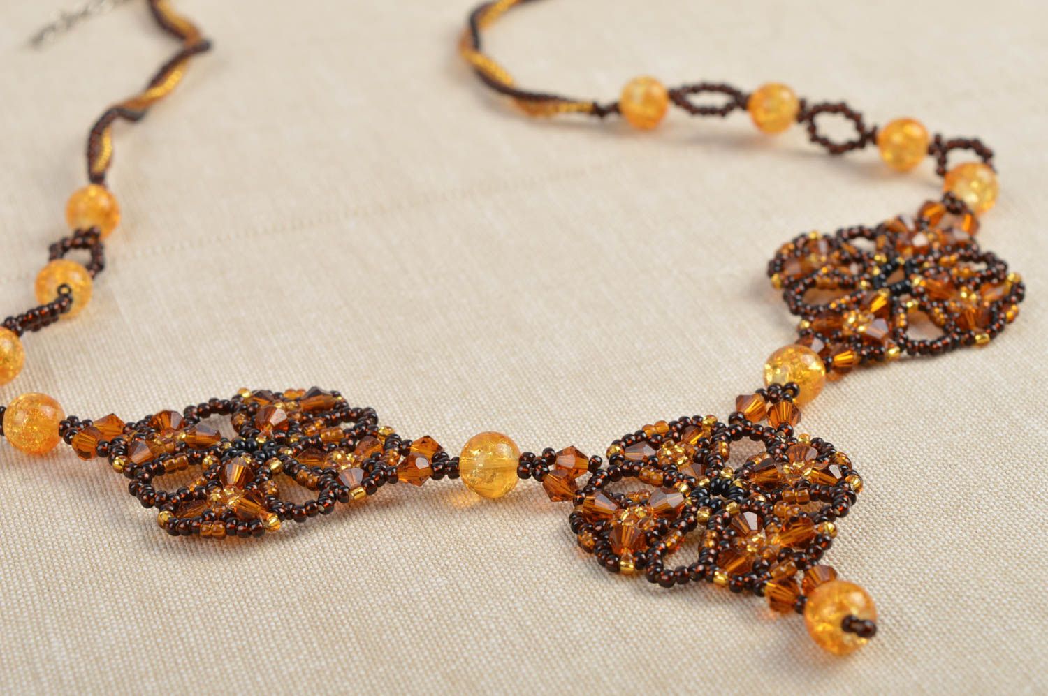 Seed beaded necklace designer beaded jewelry handmade bijouterie accessory photo 1