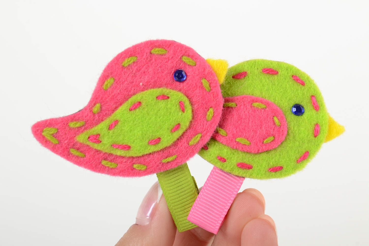 Kinder Haarspangen Set 2 Stück rosa und grün handgemacht Designer Schmucksachen foto 5