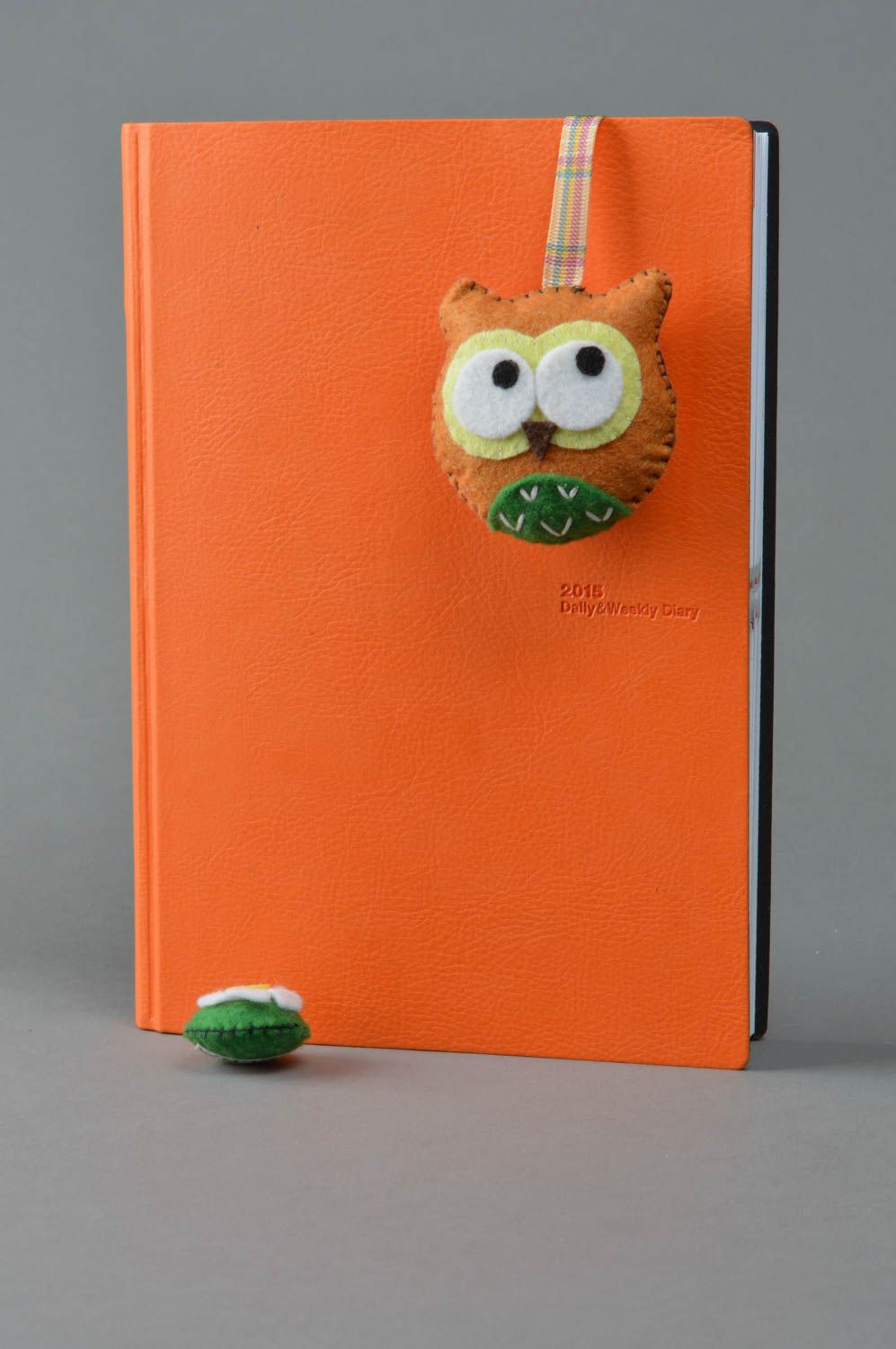 Unusual brown homemade felt soft bookmark in the shape of owl photo 1