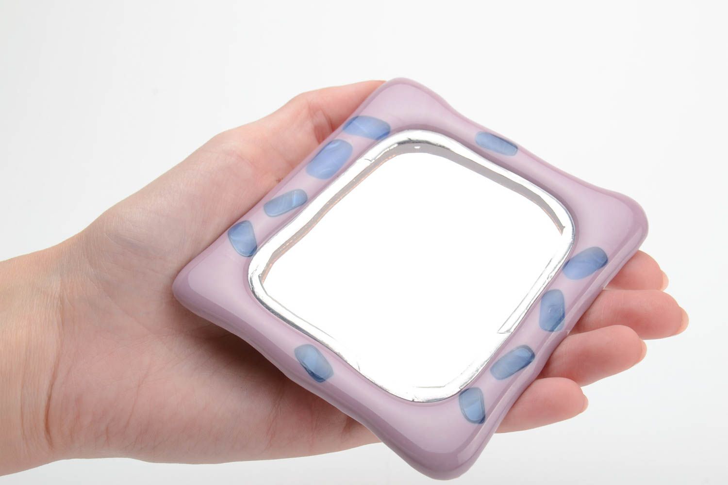 Kleiner quadratischer handmade Taschenspiegel für Frauen in Fusing Technik foto 5