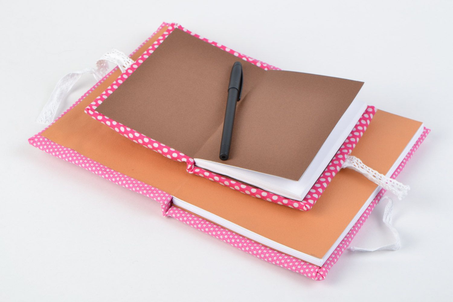 Ensemble de carnets avec couverture en tissu rose à pois faits main 2 pièces photo 4