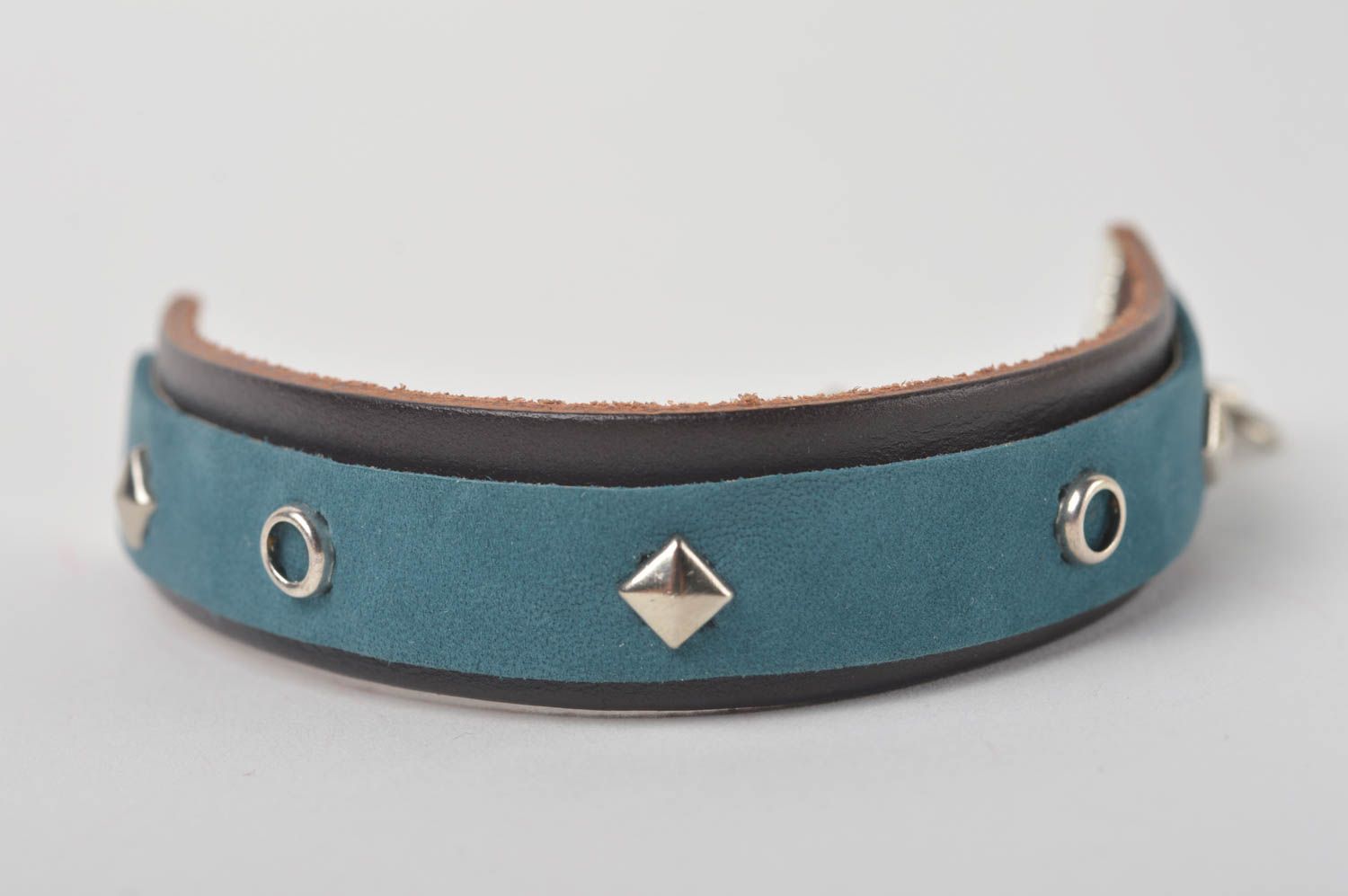 Bracelet cuir Bijoux fait main design original bleu brun Accessoire femme photo 5