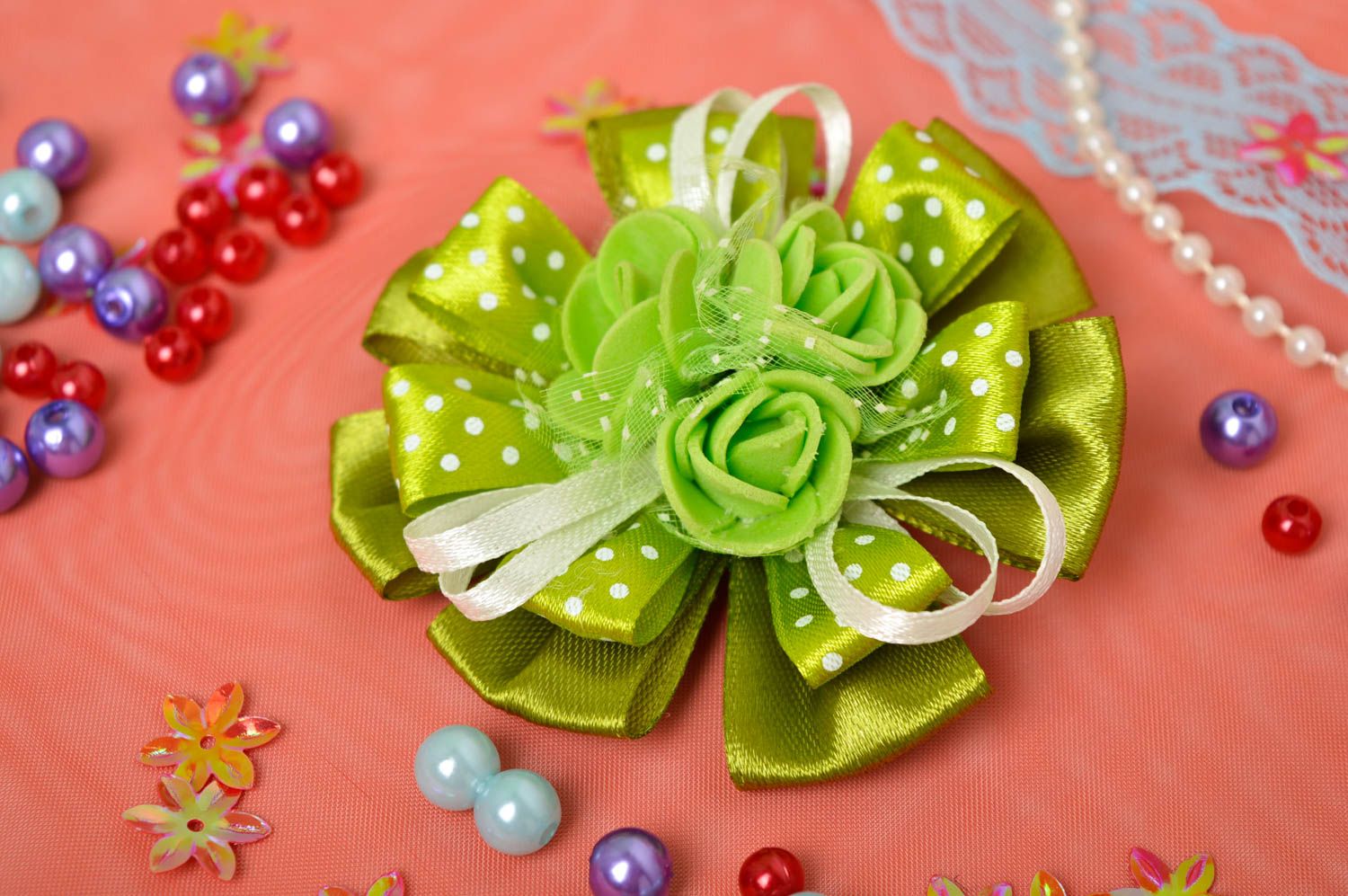 Handmade Haarspange Blume in Grün Kinder Modeschmuck Accessoire für Haare foto 1
