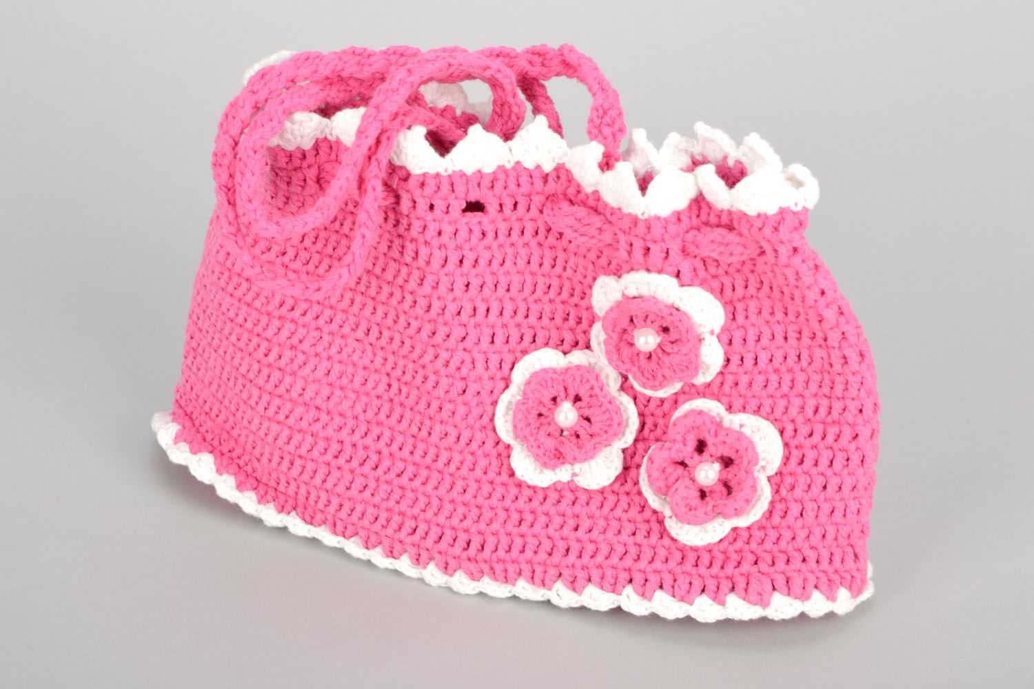 Borsa bella a maglia fatta a mano accessorio rosa e originale da bambine foto 1