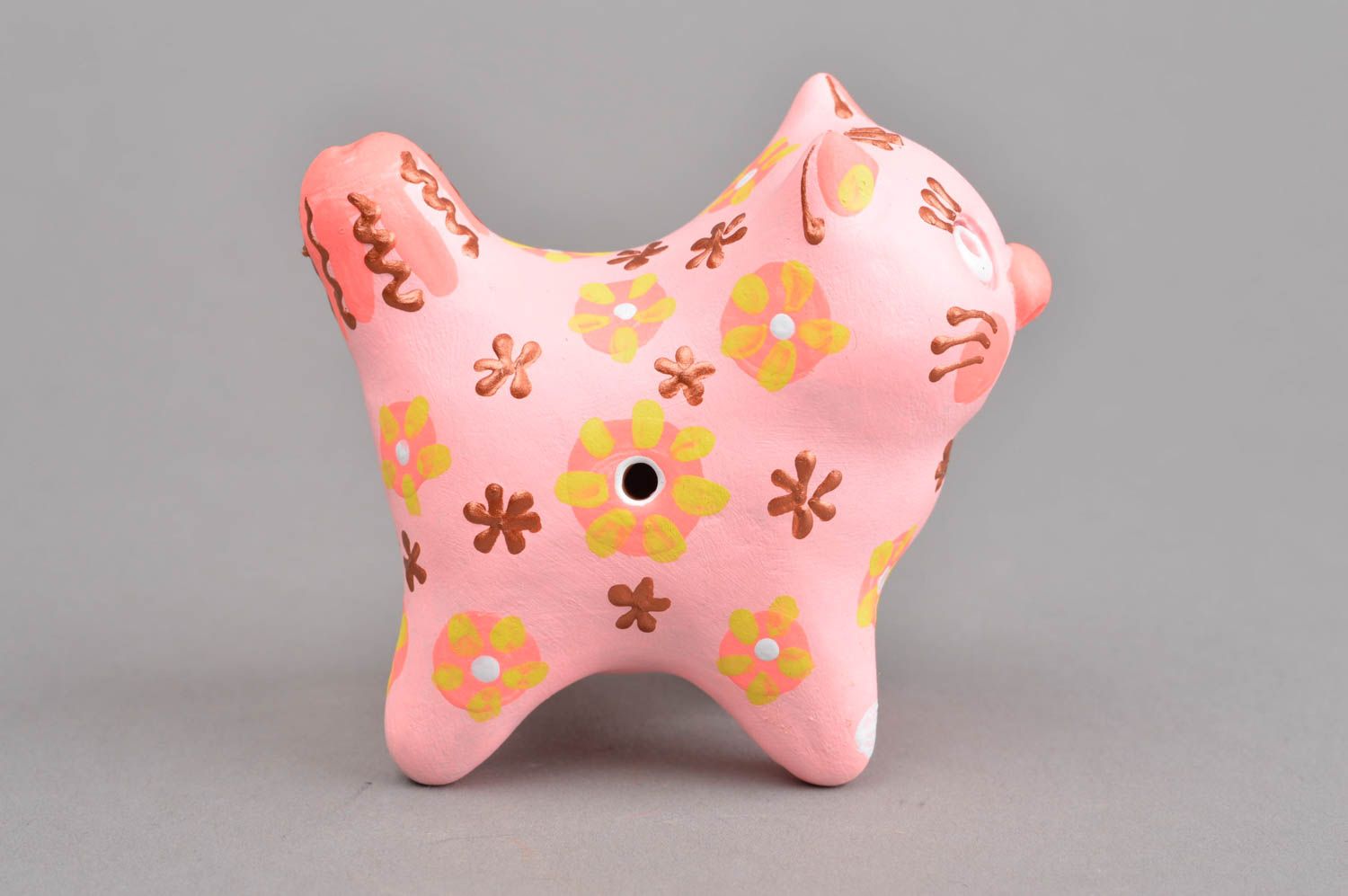 Sifflet jouet fait main Instrument de musique Figurine chat rose d'argile photo 2
