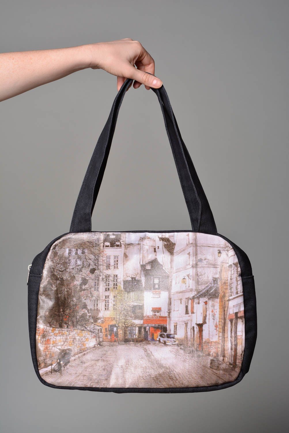 Сумка ручной работы небольшая женская сумка с принтом тканевая сумка Город фото 3