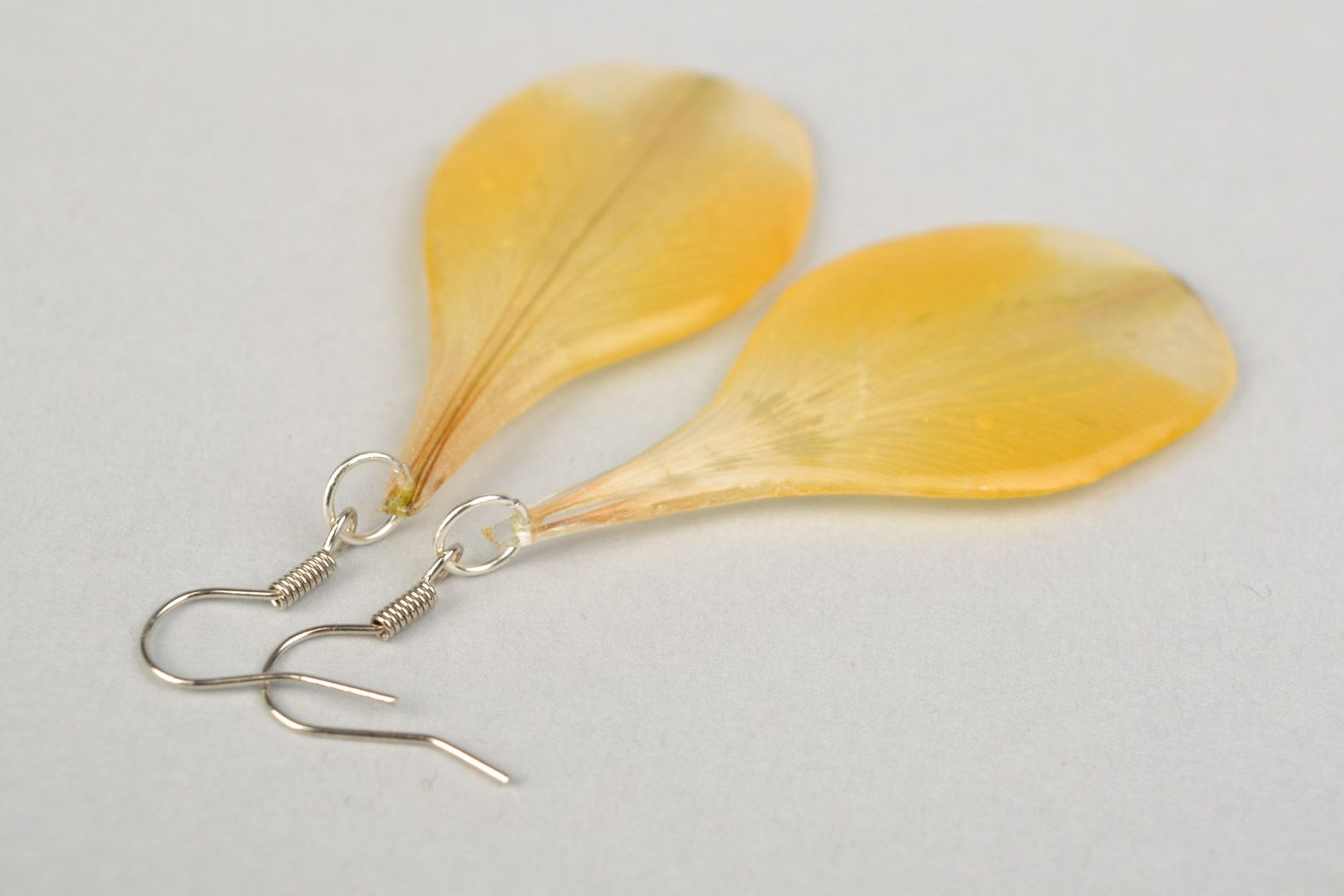 Handmade long yellow dangle earrings with alstroemeria flower is epoxy resin  photo 5